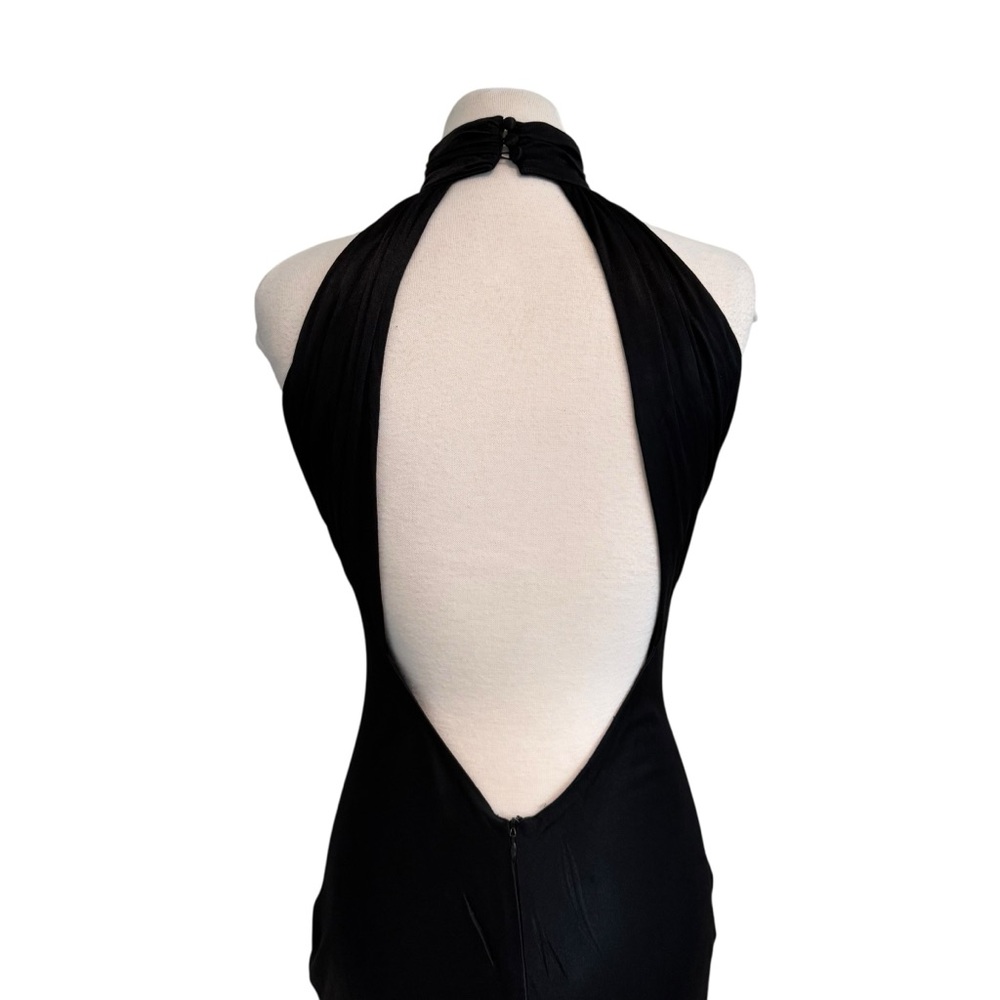 Satin Drape Back Maxi Dress with Split Black Small - Picture 11 of 15